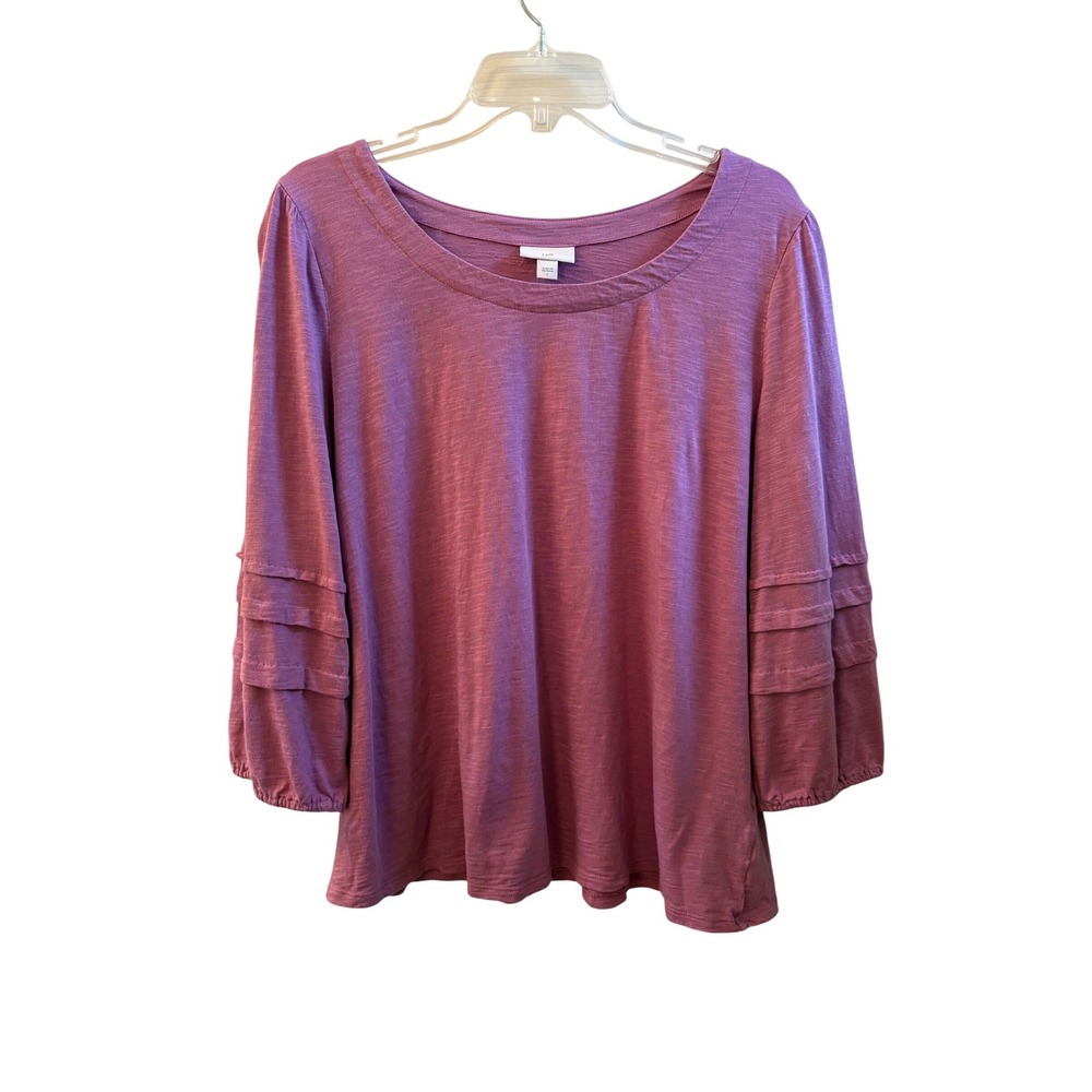 J. Jill Women Purple Ruffle Sleeve Scoop Neck Slub Knit Top Size L